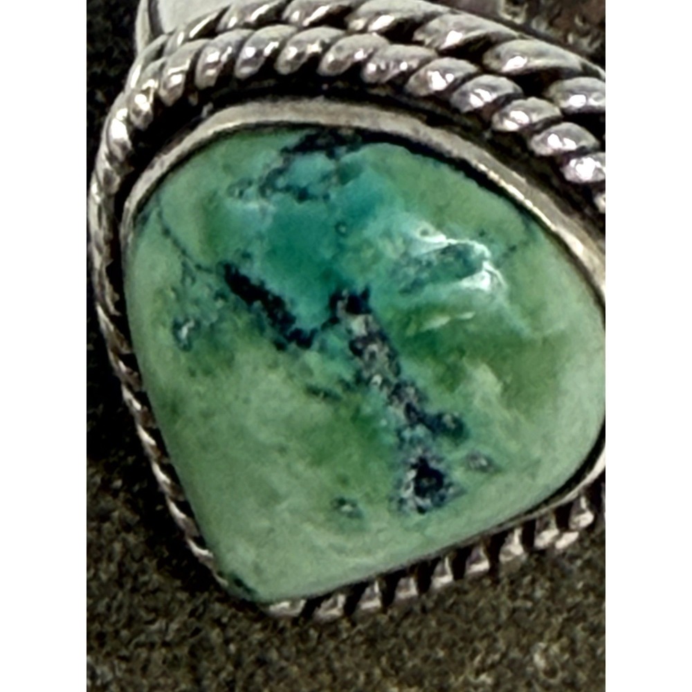 Vintage Green Turquoise Sterling Silver Ring 925 Navajo Rope Border Size 6 - Picture 7 of 10